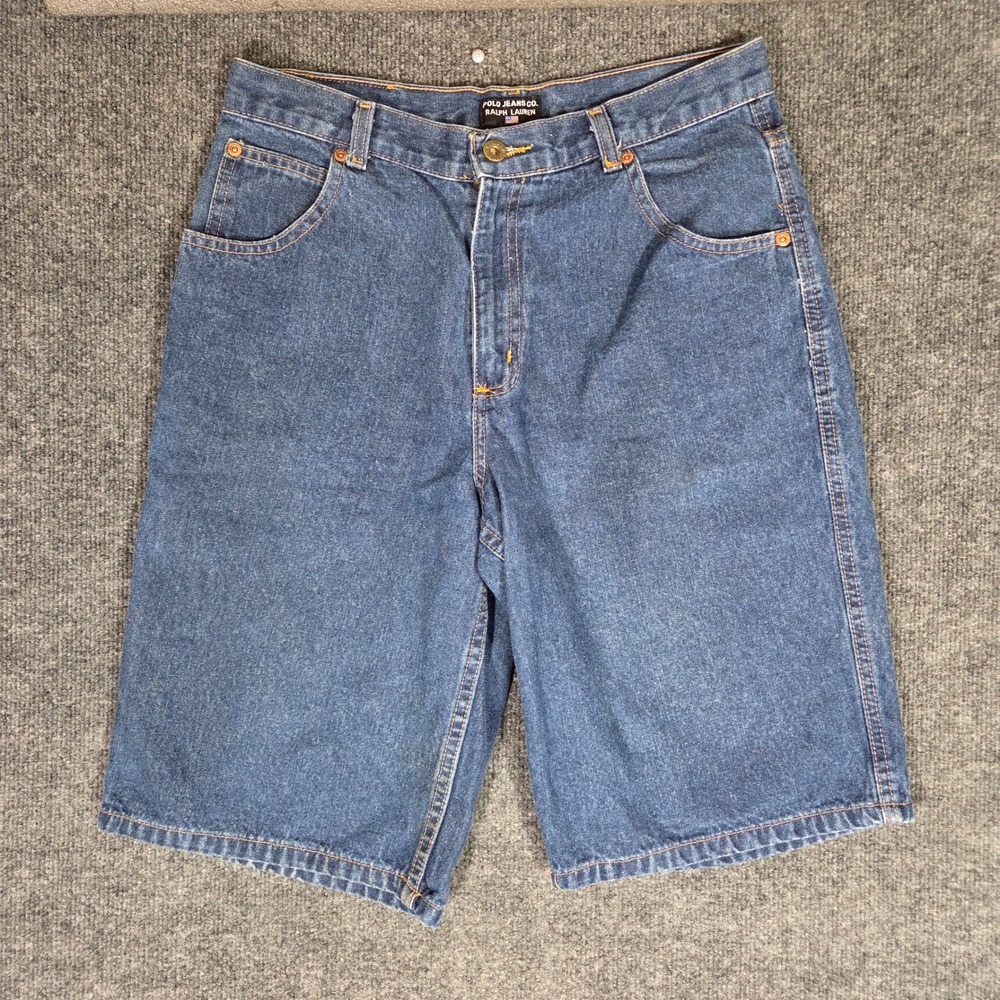 Polo Jeans Co Ralph Lauren Mens 34 Denim Carpenter Shorts Baggy Y2K Blue RL Tag